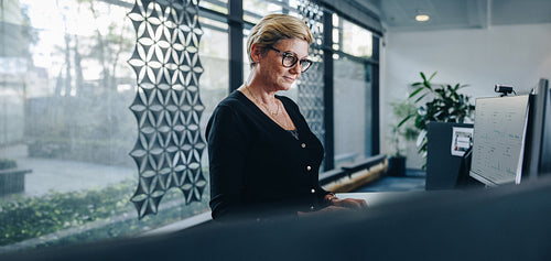 Senior businesswoman working on computer in office