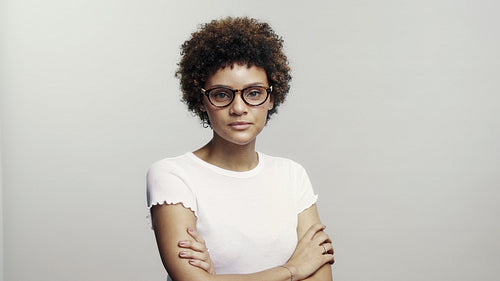 Smiling woman with eyeglasses