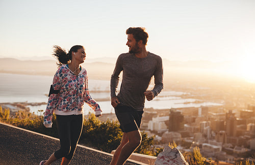 Young couple enjoying morning run