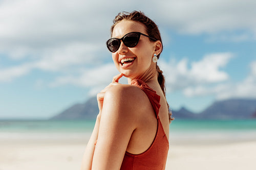 Smiling tourist woman on holiday