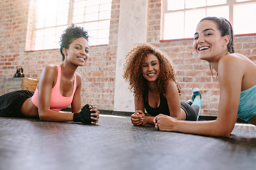 Young women exercising in fitness class