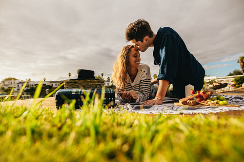 Couple on a romantic date outdoors