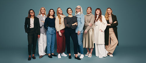 Multiethnic group of women standing in a studio