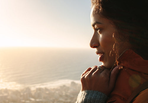 Female admiring the beautiful view of sea
