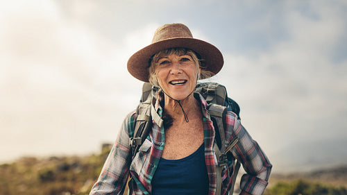 Close up of a senior female hiker