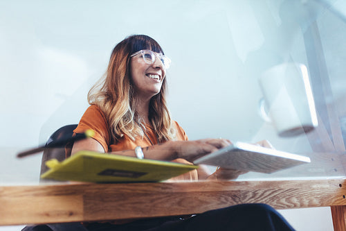 Smiling creative artist at work
