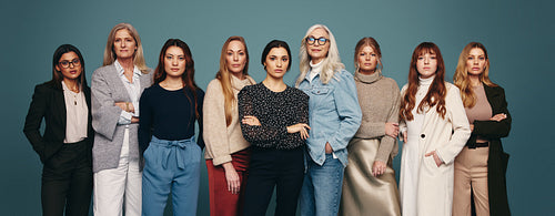 Independent women standing together in a row