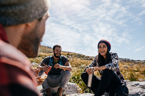 Group of people taking a break during a hike