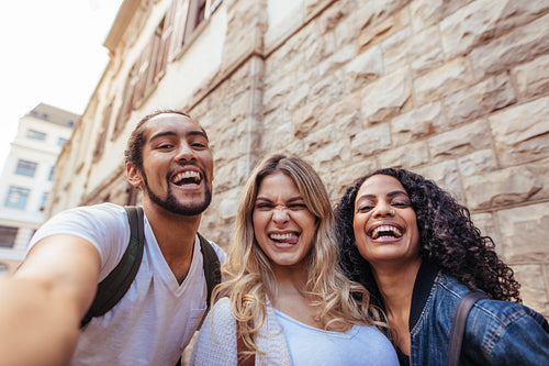 Group of friends enjoying outdoors in the city