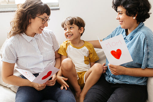 Lesbian family celebrating mother's day