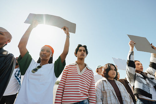 Group of diverse activists supporting a social cause in peaceful demonstration