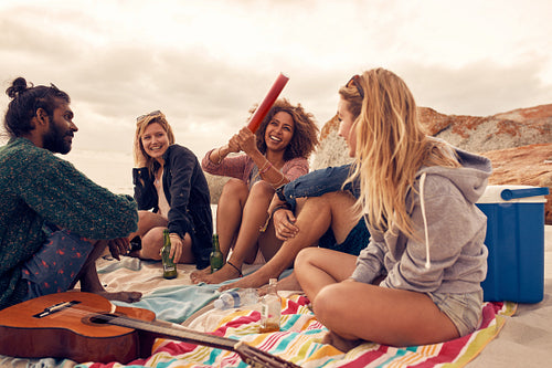 Group of friends having a beach party