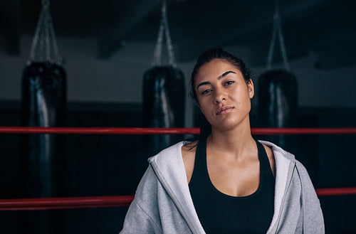 Female boxer inside a boxing ring