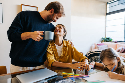 Family moment at home with parents and child
