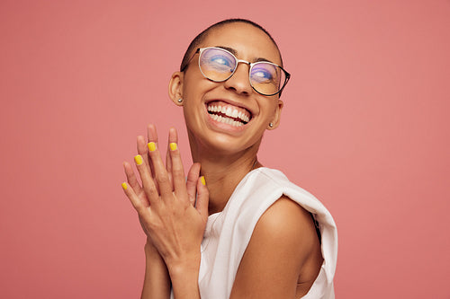 Creative woman with shaved head