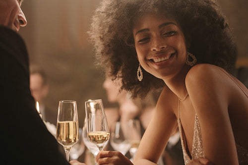 Romantic couple at a gala dinner party