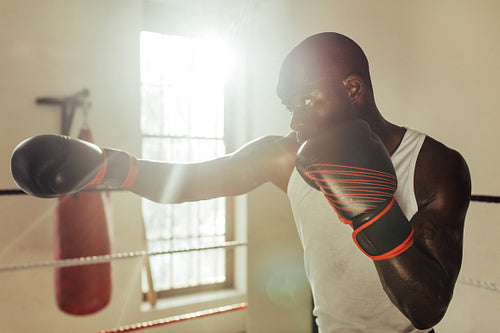 Boxer throwing a jab in a gym