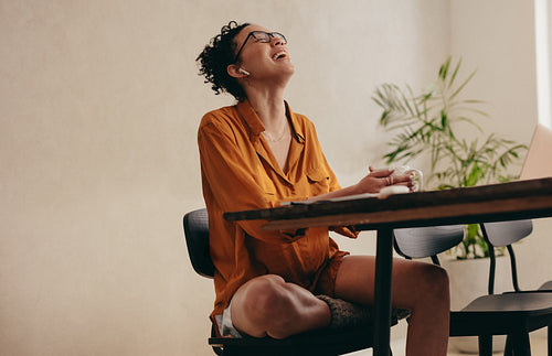 Businesswoman smiling during a video call