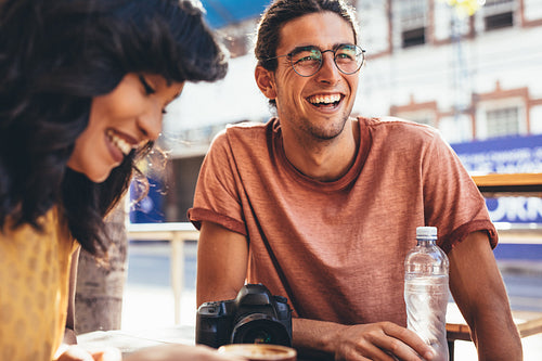 Creative people meeting at city cafe