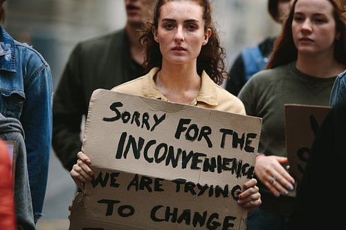 Group of activists marching and protesting