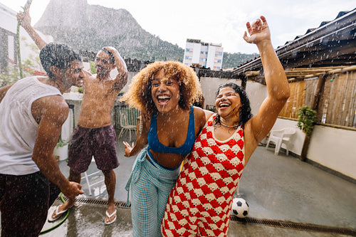 Friends enjoying a summer day with joyful activity outdoors in Rio de Janeiro