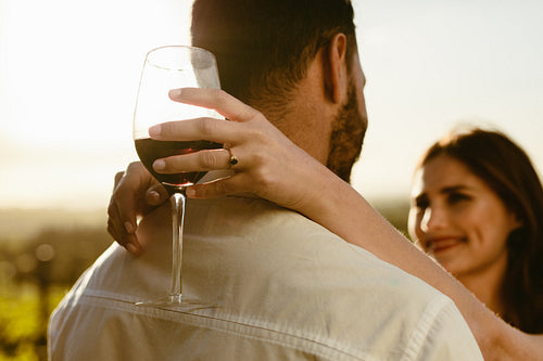 Couple in love on a wine date
