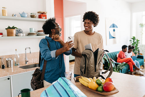 Afro father and son: Morning routine and school prep