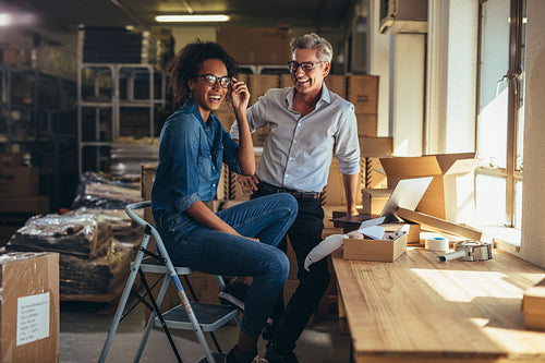Entreprenuers at online store warehouse