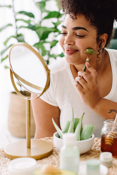 Pretty woman doing beauty care at home