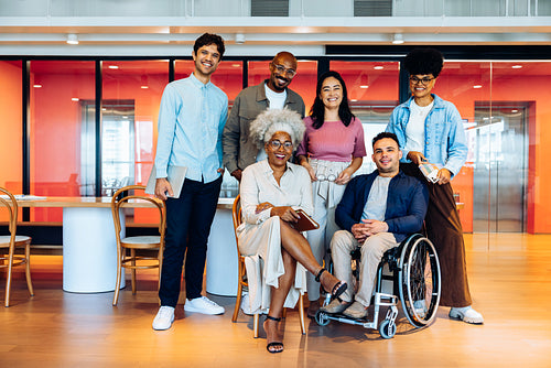 Team of diverse colleagues in a modern office