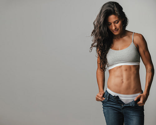 Strong attractive woman wearing halter top