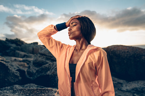 Female feeling tired after intense workout