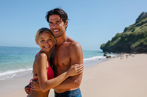 Loving couple on beach vacation