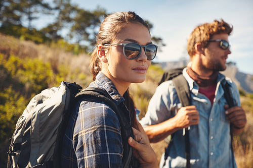 Couple on hiking trip  in countryside
