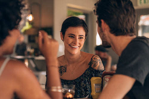Woman with best friends at restaurant