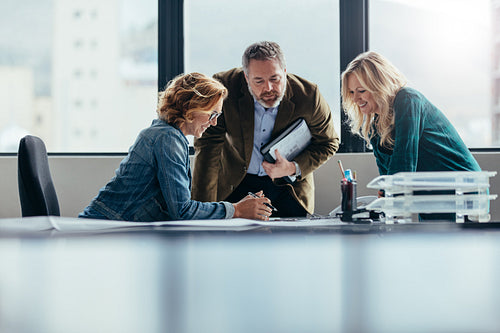 Colleagues working on project in workplace