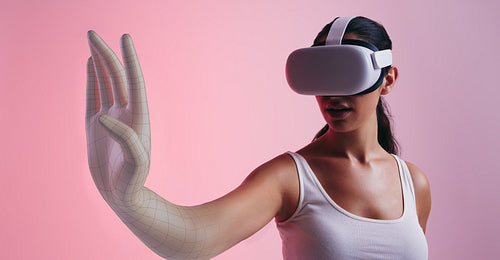 Woman becoming an avatar in the metaverse