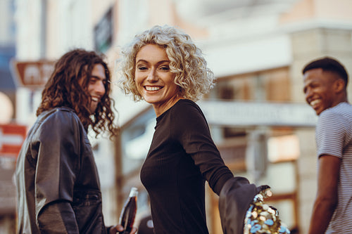 Friends roaming in the street
