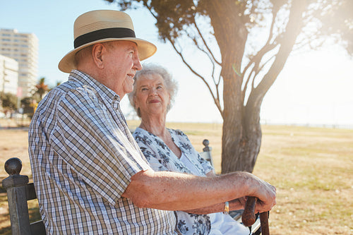 Senior couple sitting in park