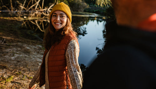Woman on camping trip with man