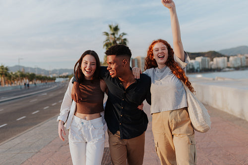 Best friends having a good time in the waterfront