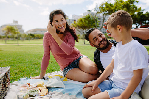 Family out for a picnic in a park