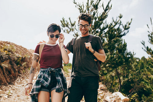 Happy couple on a holiday walking together