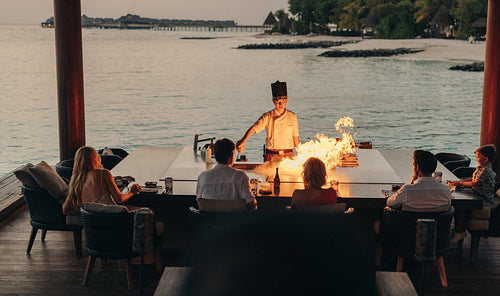 Teppanyaki dining experience at a beachside resort with family