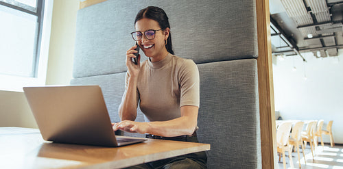 Businesswoman communicating with her partners