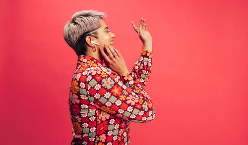 Woman singing along to her favourite song