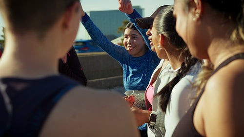 Runners celebrating their race achievement