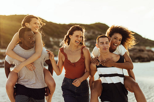 Multiethnic group of friends having fun together