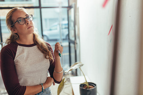 Woman thinking over new project plan