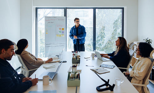 Meeting room presentation with team